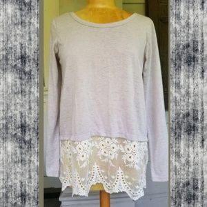 Lili's Loft Embroidered Eyelet Mesh Lace hem Tunic layered look